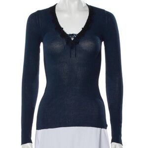 𝅺SANDRO Scoop Neck with lace embellishment Long Sleeve Navy and Black